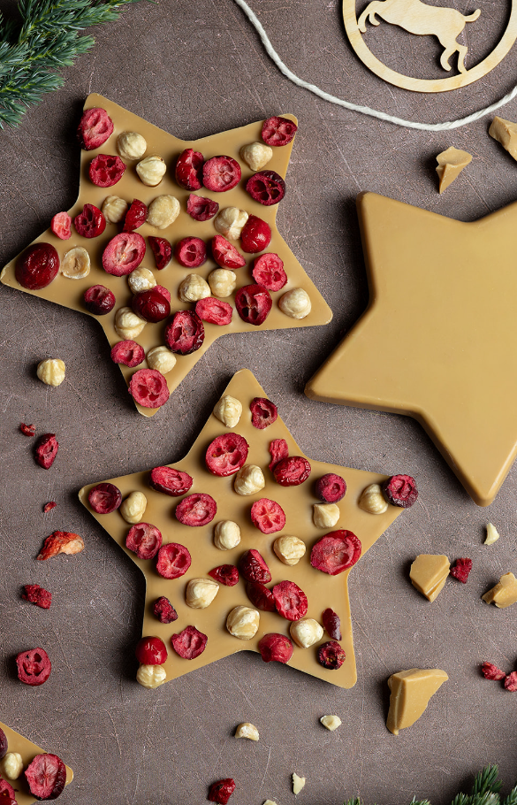 Gwiazdka z czekolady karmelowej z  żurawiną i orzechami laskowymi 